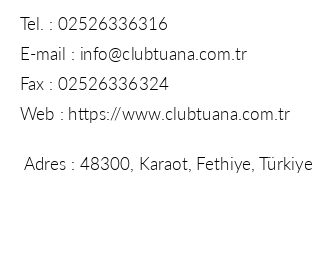 Club Tuana Fethiye iletiim bilgileri